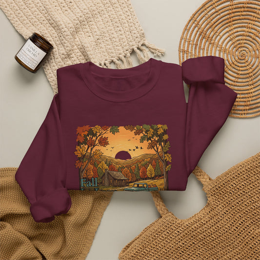 Autumn Cabin Sunset Crewneck Sweatshirt