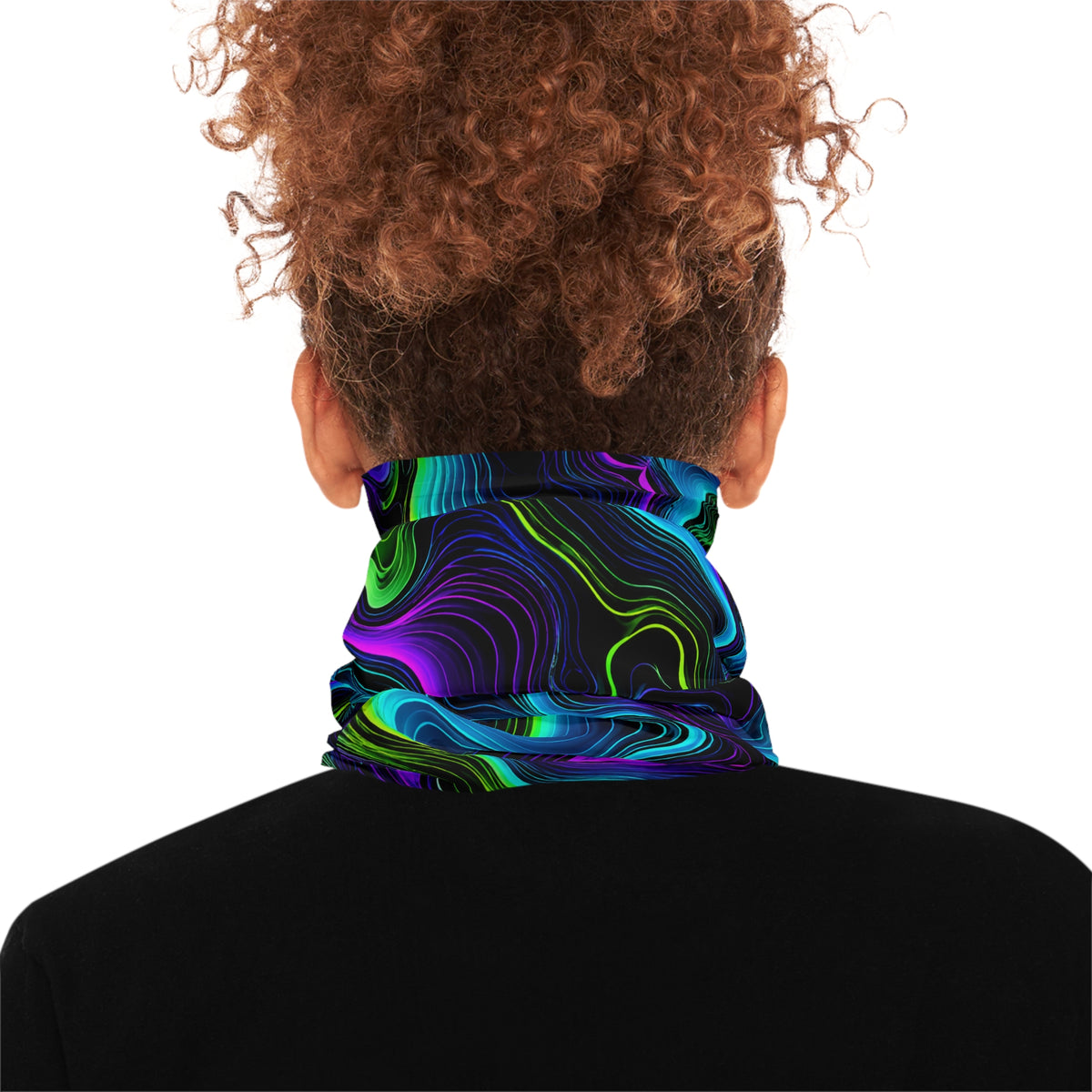 Neck Gaiter — Neon Fluid Swirl Face Mask, Psychedelic Abstract Tube Scarf for Raves & Outdoor Sports