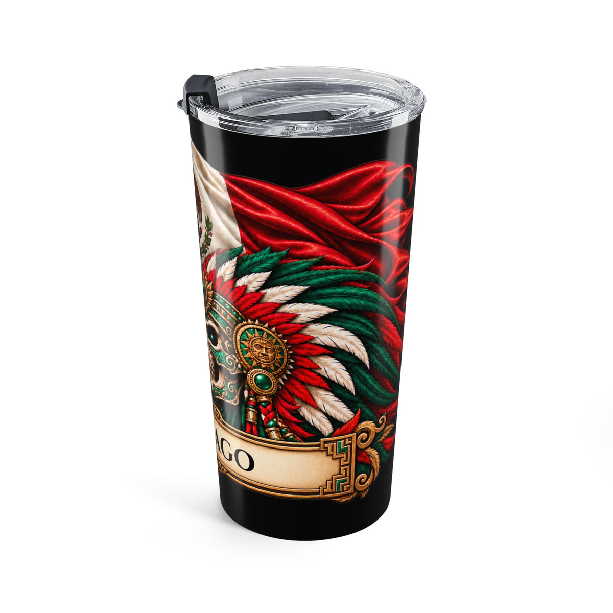 Personalizable 20oz Mexican Aztec Skull Tumbler — Insulated Travel Cup with Flag Design