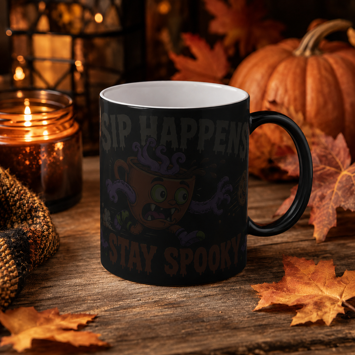 Color Morphing Mug — "Sip Happens" Halloween Spooky Coffee Mug (11 oz)