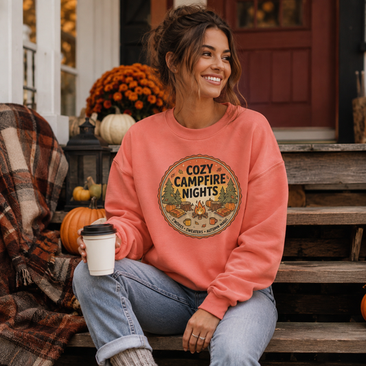 Cozy Campfire Nights Sweatshirt — Vintage Camping Graphic Crewneck