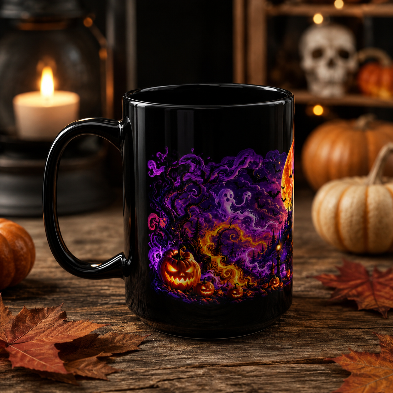 Halloween Haunted Castle Mug — Spooky Pumpkin & Bat Coffee Cup (11oz, 15oz)