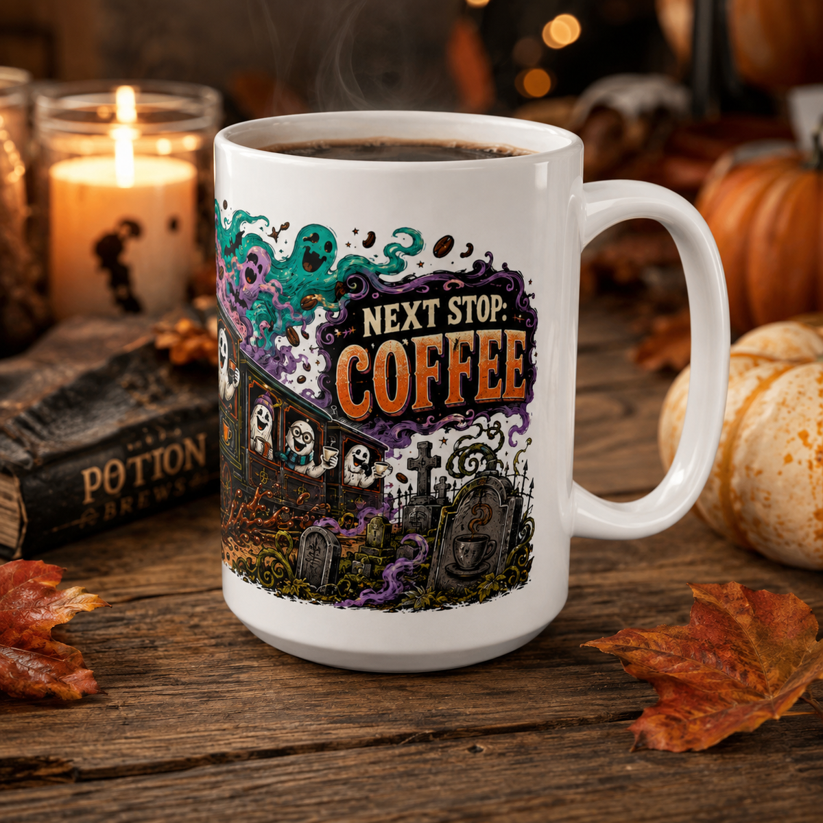 Halloween Ghost Train Ceramic Mug – Spooky Coffee Lovers 11oz/15oz