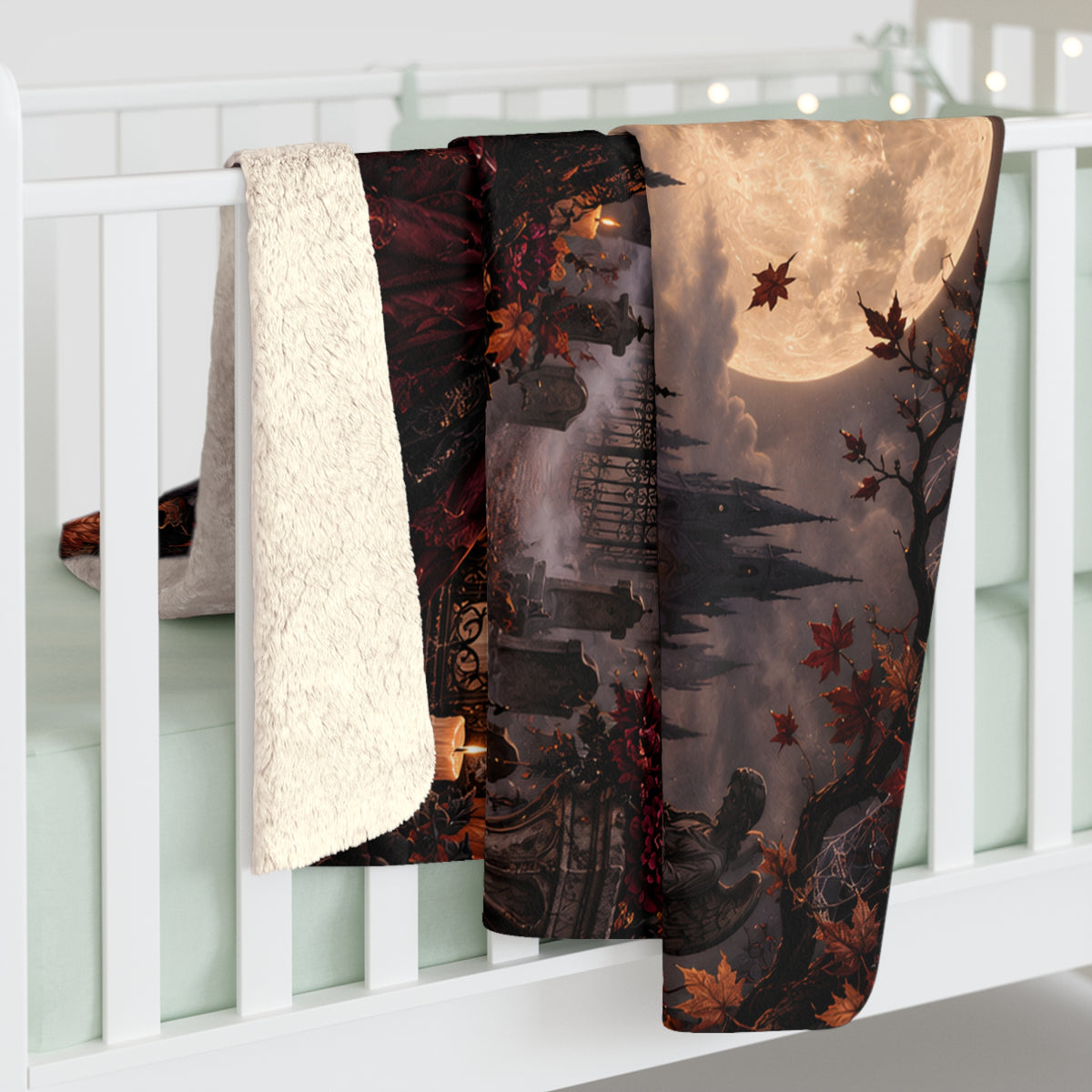 Gothic Skeleton Lovers Sherpa Blanket — Halloween Moonlight Fleece Throw