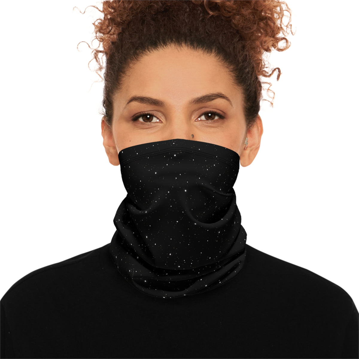 Winter Neck Gaiter with Drawstring – Black Starry Sky Design