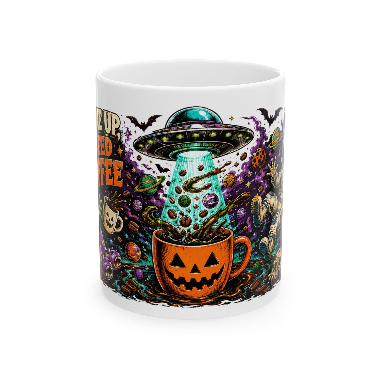 Halloween Alien Abduction Coffee Mug – Jack-O’-Lantern UFO Ceramic Mug (11oz & 15oz)