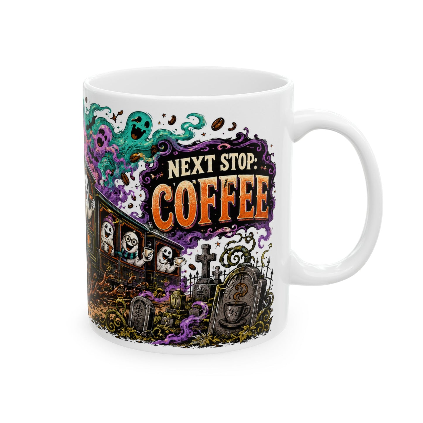 Halloween Ghost Train Ceramic Mug – Spooky Coffee Lovers 11oz/15oz