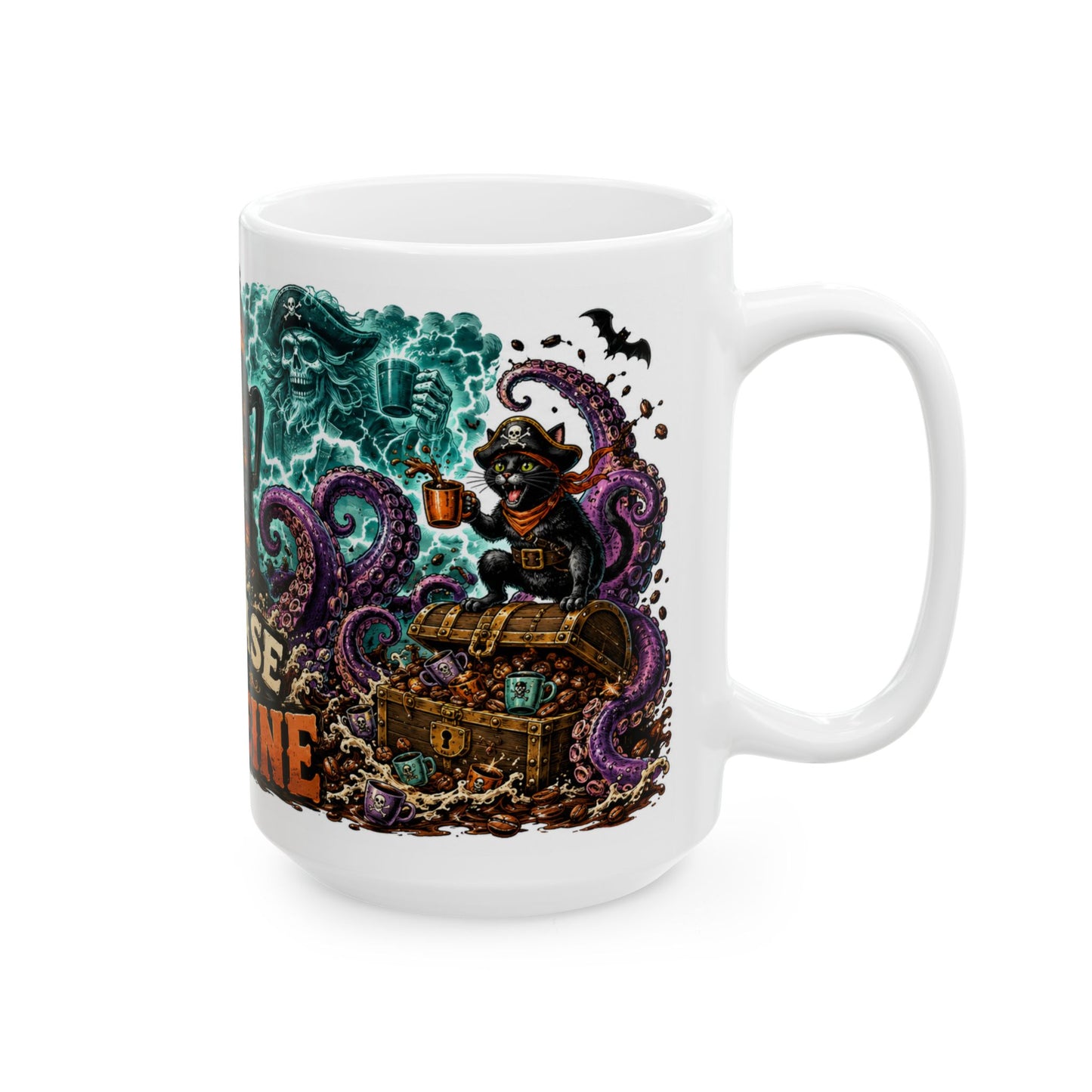 Release the Caffeine Ceramic Mug — Octopus Lighthouse Coffee Lover Mug (11oz/15oz)