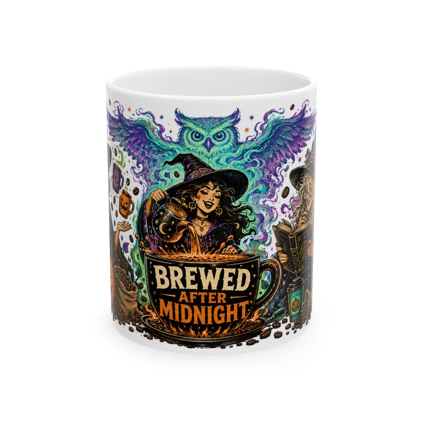 Brewed After Midnight Ceramic Mug – Halloween Witch Coffee Cup (11oz & 15oz)