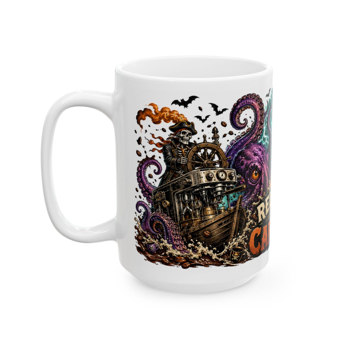 Release the Caffeine Ceramic Mug — Octopus Lighthouse Coffee Lover Mug (11oz/15oz)