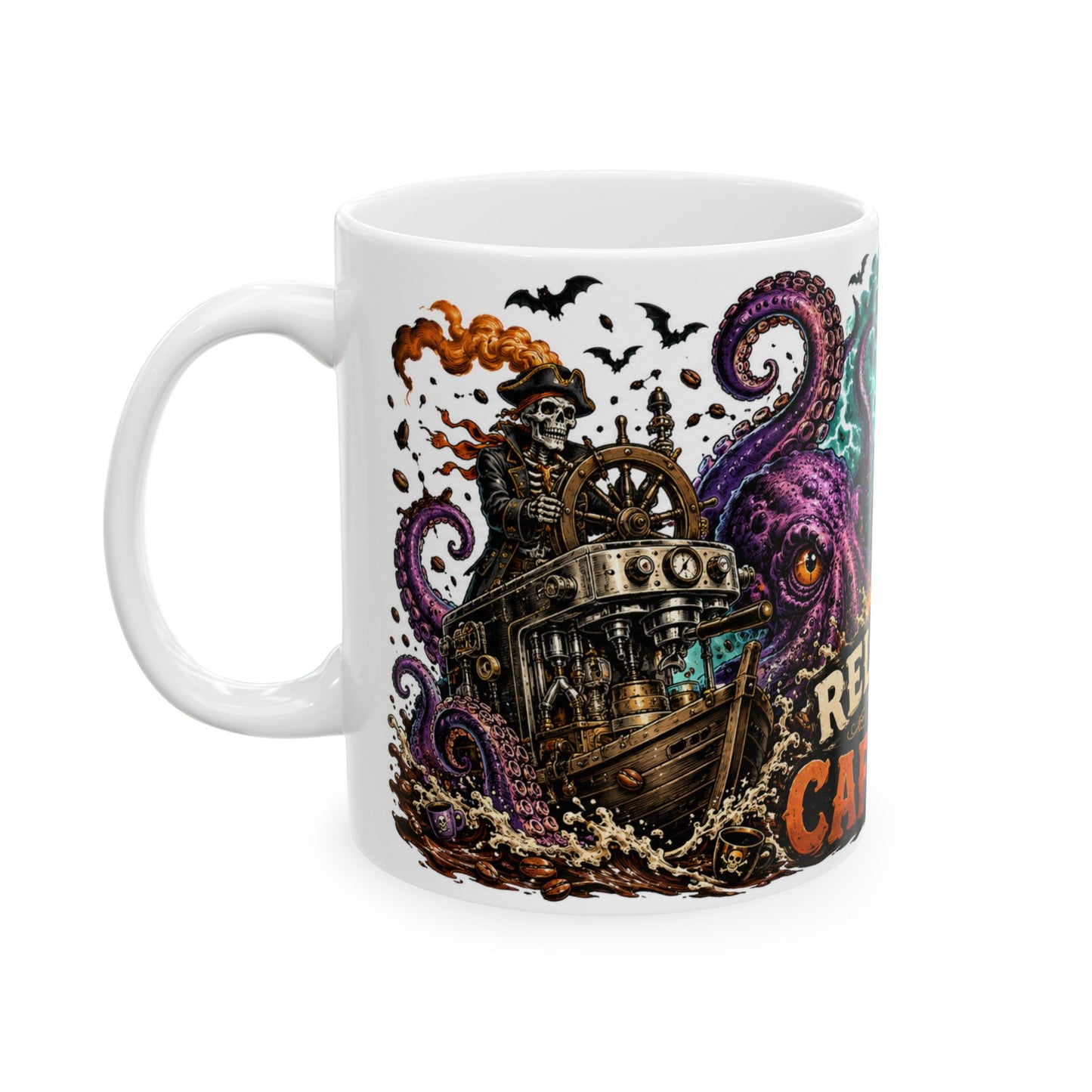 Release the Caffeine Ceramic Mug — Octopus Lighthouse Coffee Lover Mug (11oz/15oz)