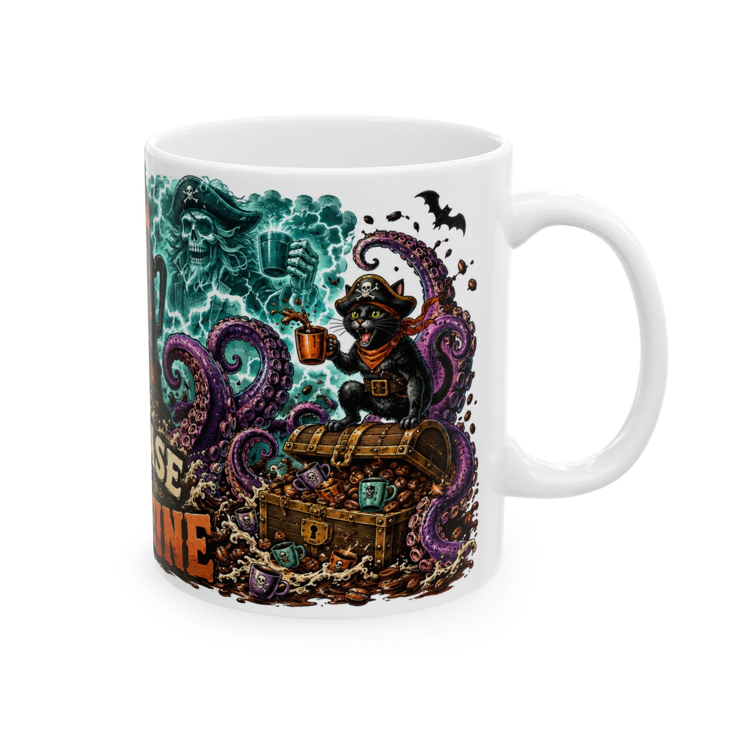 Release the Caffeine Ceramic Mug — Octopus Lighthouse Coffee Lover Mug (11oz/15oz)