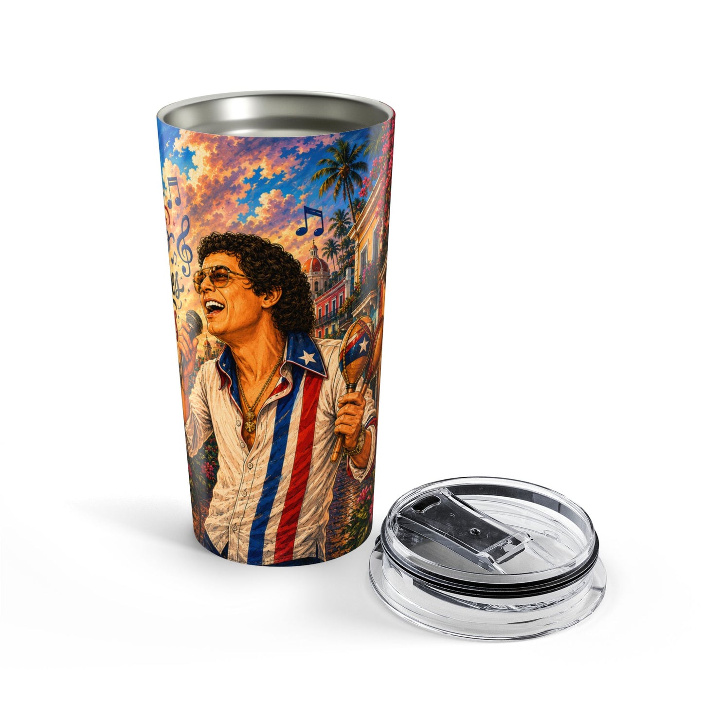 20oz Personalized Puerto Rican Musician Tumbler – 'Hector' Retro Salsa Design