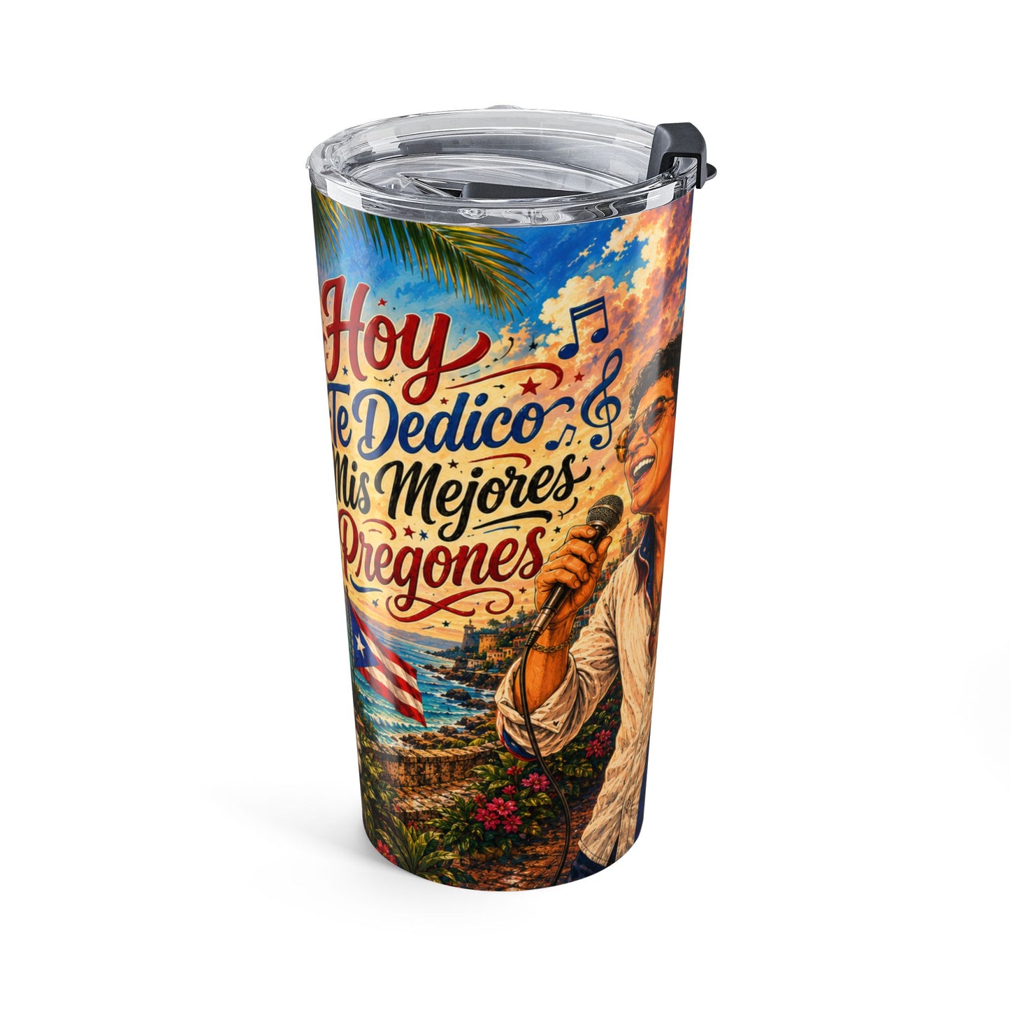20oz Personalized Puerto Rican Musician Tumbler – 'Hector' Retro Salsa Design