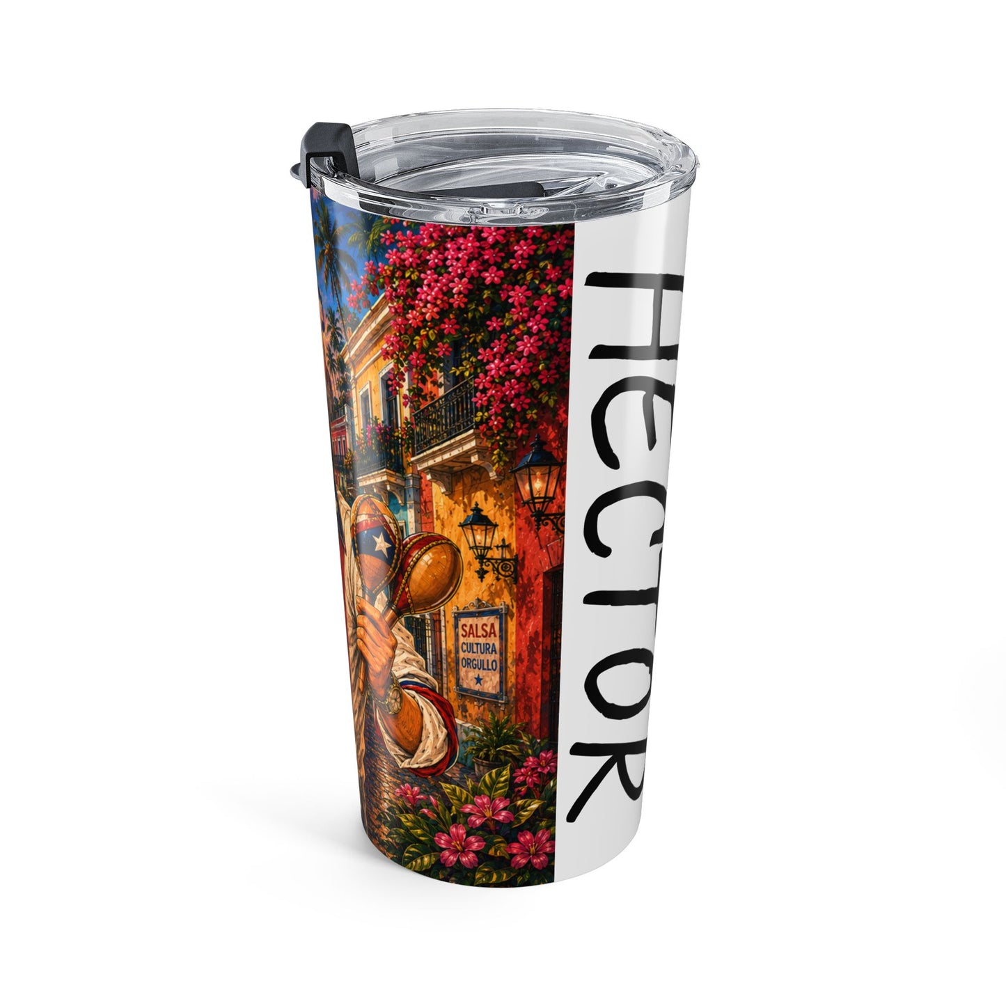 20oz Personalized Puerto Rican Musician Tumbler – 'Hector' Retro Salsa Design