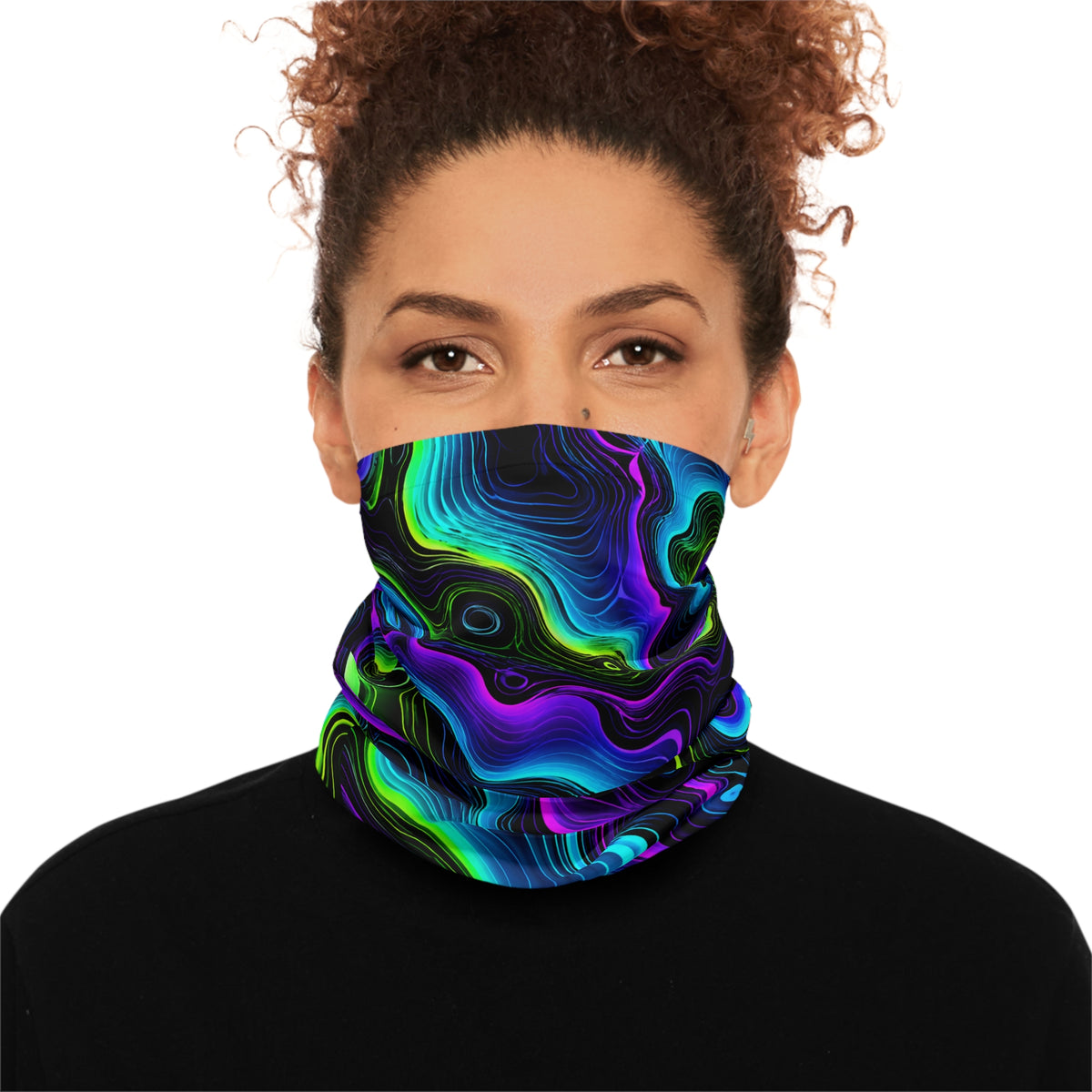 Neck Gaiter — Neon Fluid Swirl Face Mask, Psychedelic Abstract Tube Scarf for Raves & Outdoor Sports