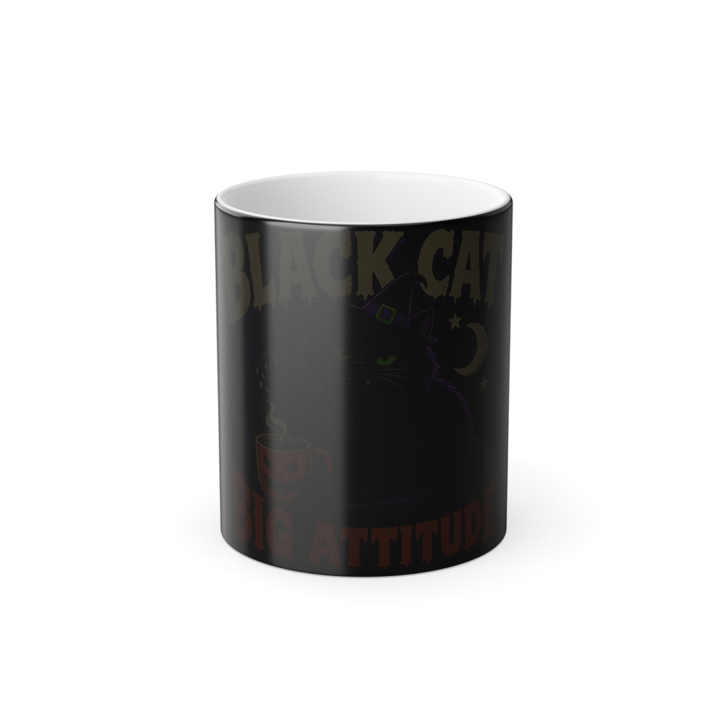 Color-Changing Mug — "Black Cat, Big Attitude" Halloween Coffee Mug (11oz)