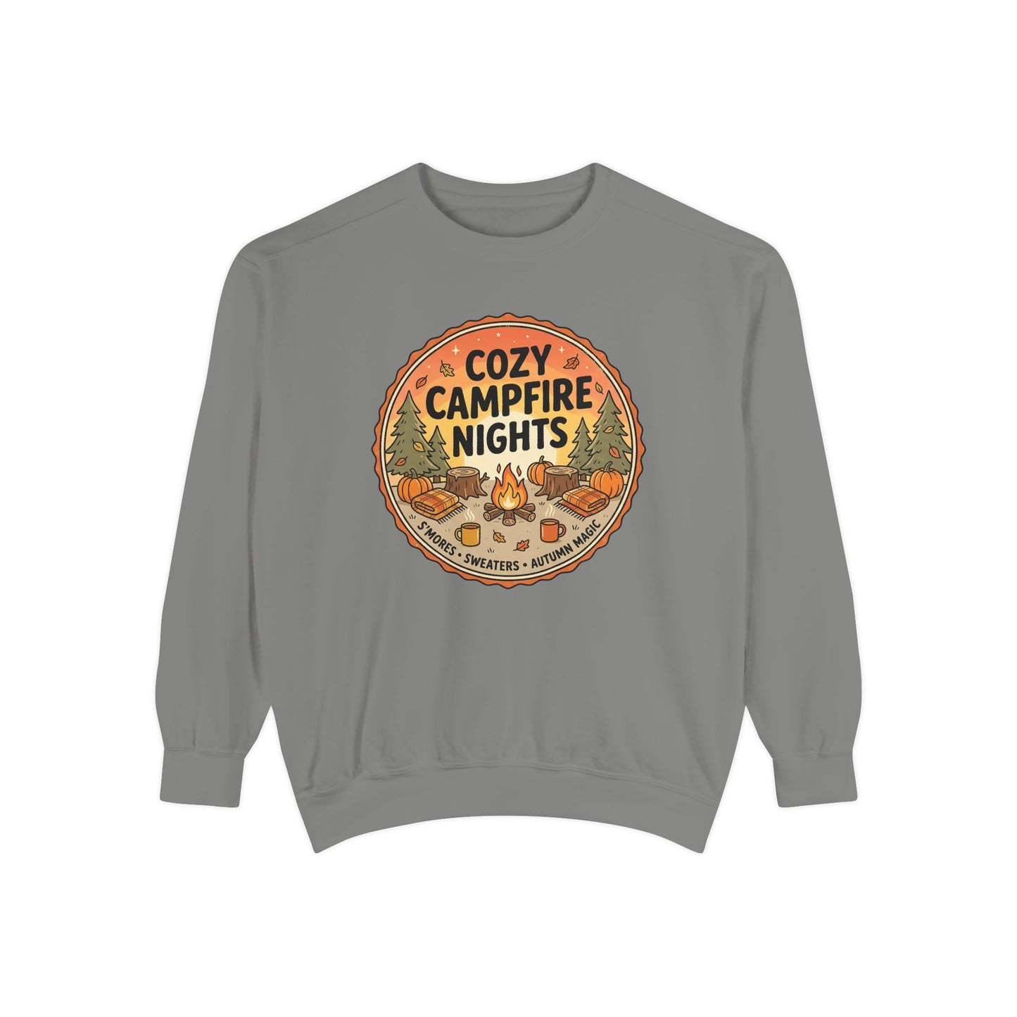 Cozy Campfire Nights Sweatshirt — Vintage Camping Graphic Crewneck