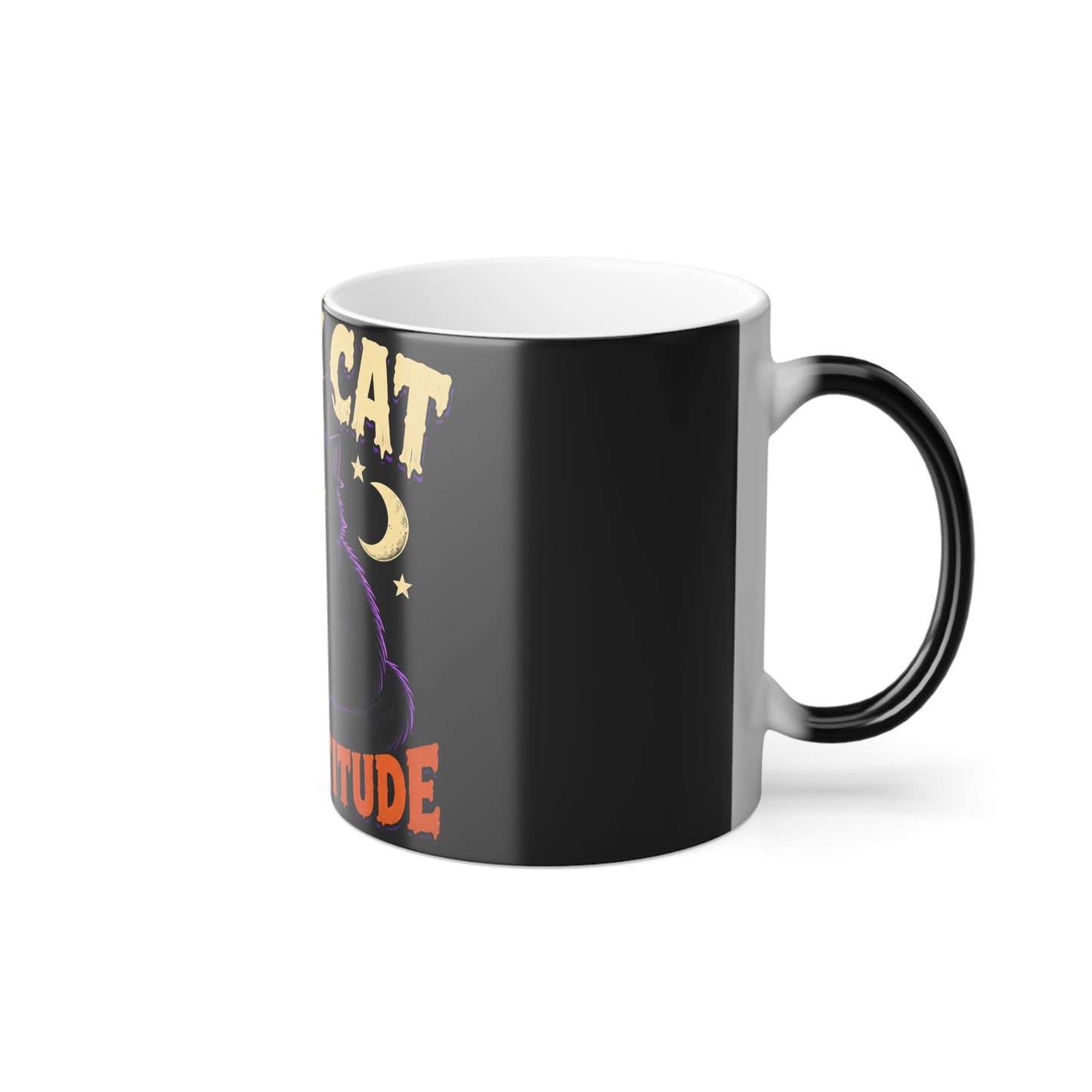 Color-Changing Mug — "Black Cat, Big Attitude" Halloween Coffee Mug (11oz)