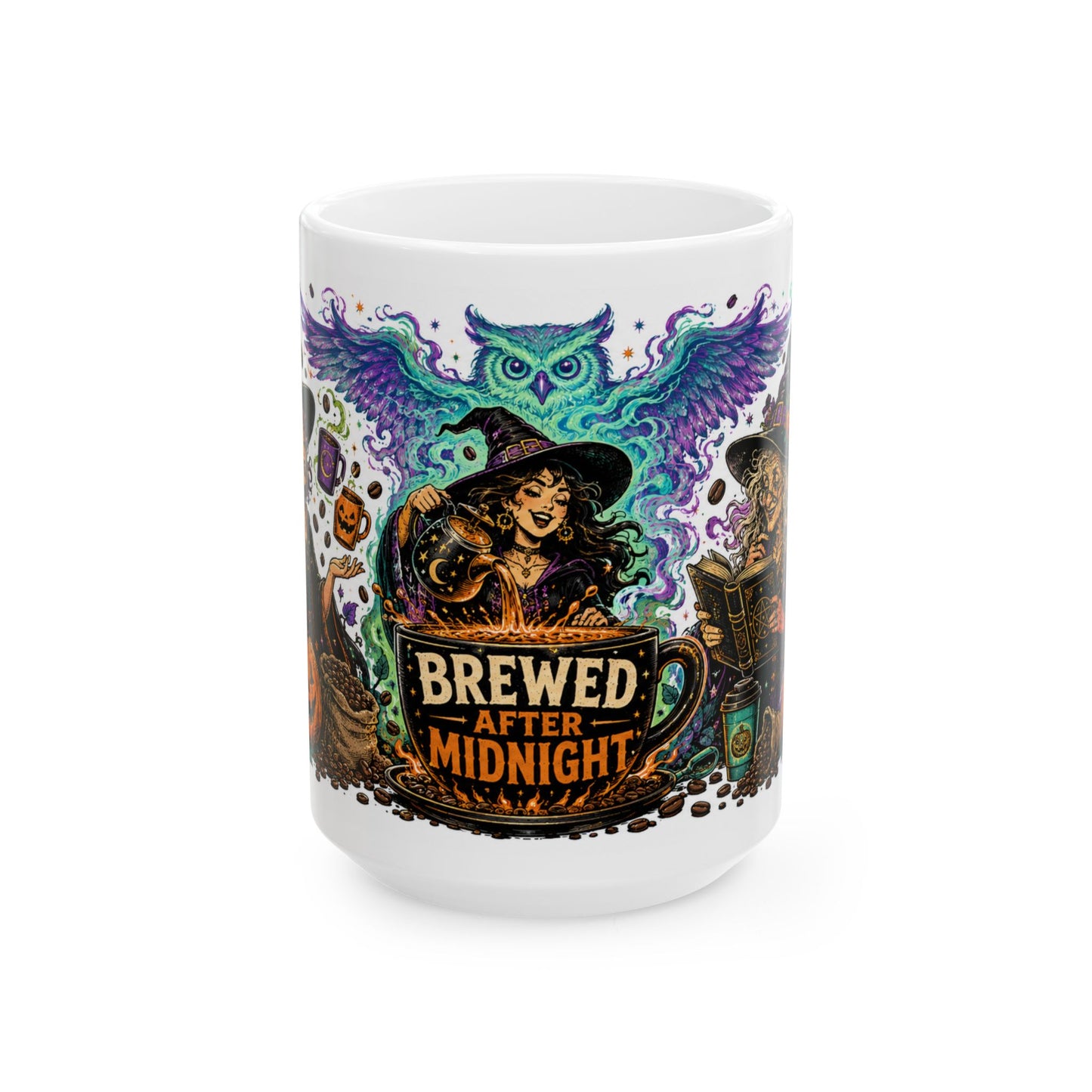 Brewed After Midnight Ceramic Mug – Halloween Witch Coffee Cup (11oz & 15oz)