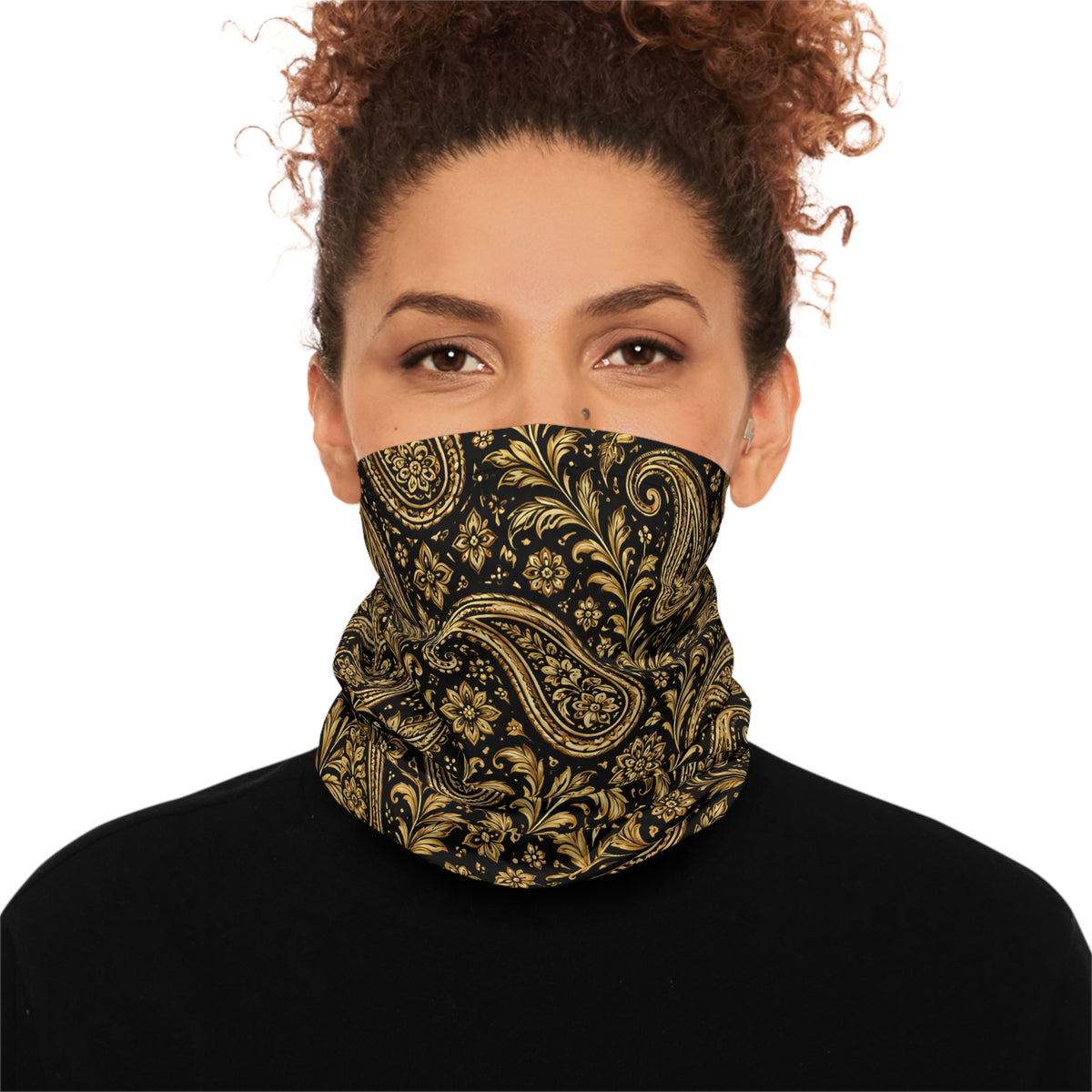 Gold Paisley Lightweight Neck Gaiter - Stylish Breathable Face Scarf