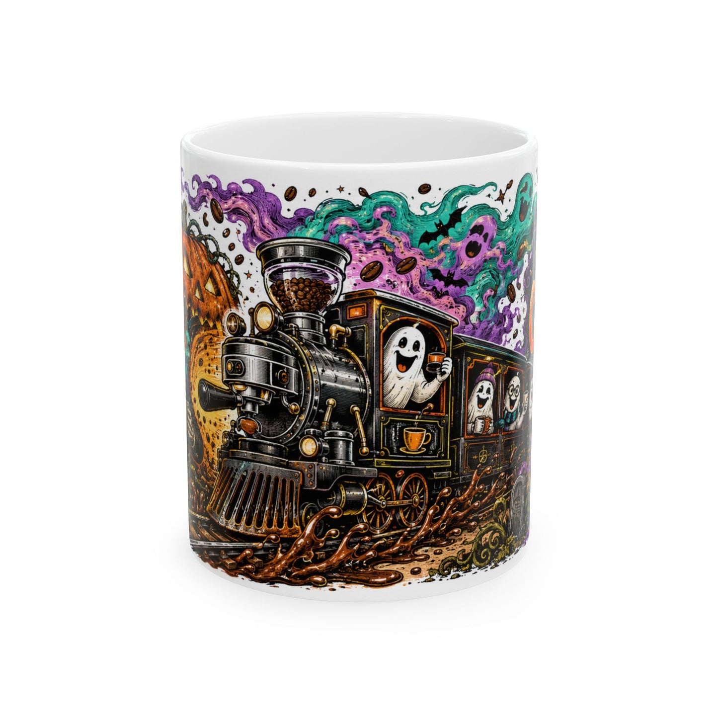 Halloween Ghost Train Ceramic Mug – Spooky Coffee Lovers 11oz/15oz
