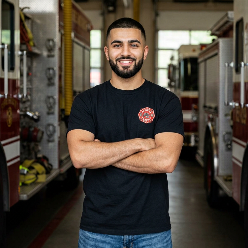 Firefighter Tee — “WEE WOO SQUAD” American Flag Backprint | Answer the Call