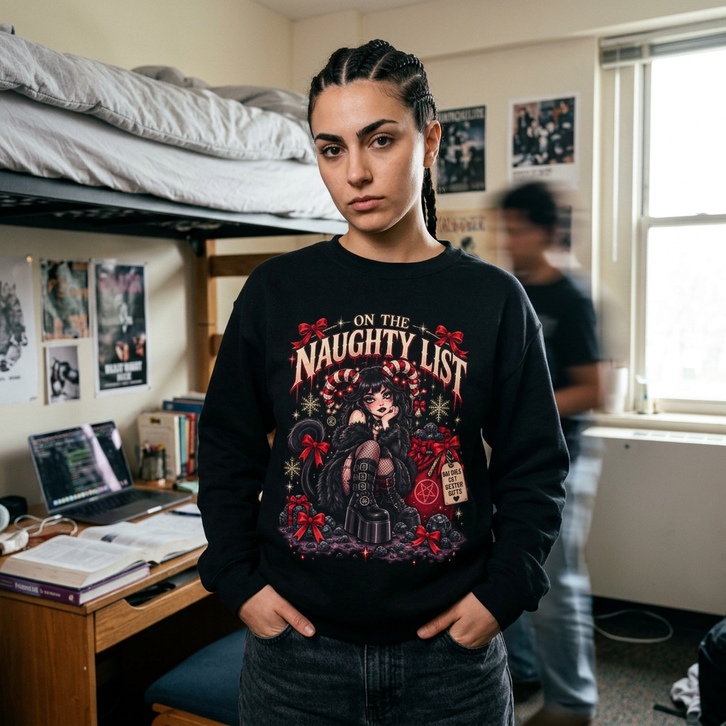 On the Naughty List Sweatshirt — Gothic Christmas Holiday Crewneck