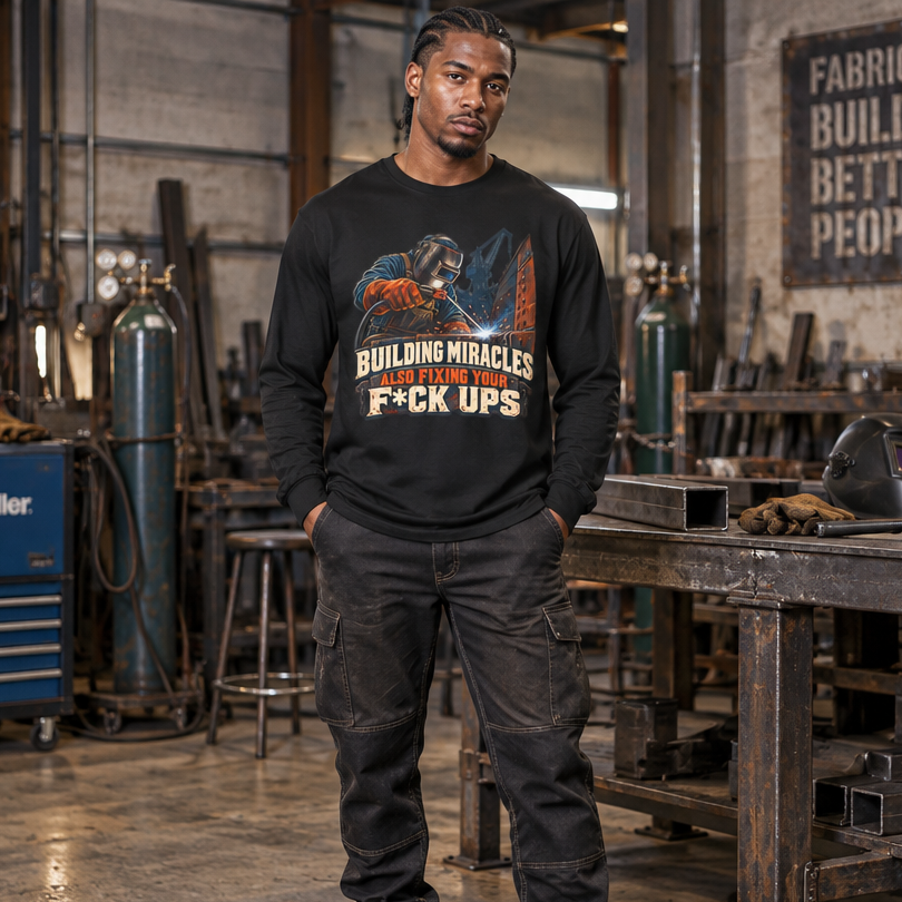 Welding Crew Long Sleeve T-Shirt — "Building Miracles Also Fixing Your F*ck Ups"