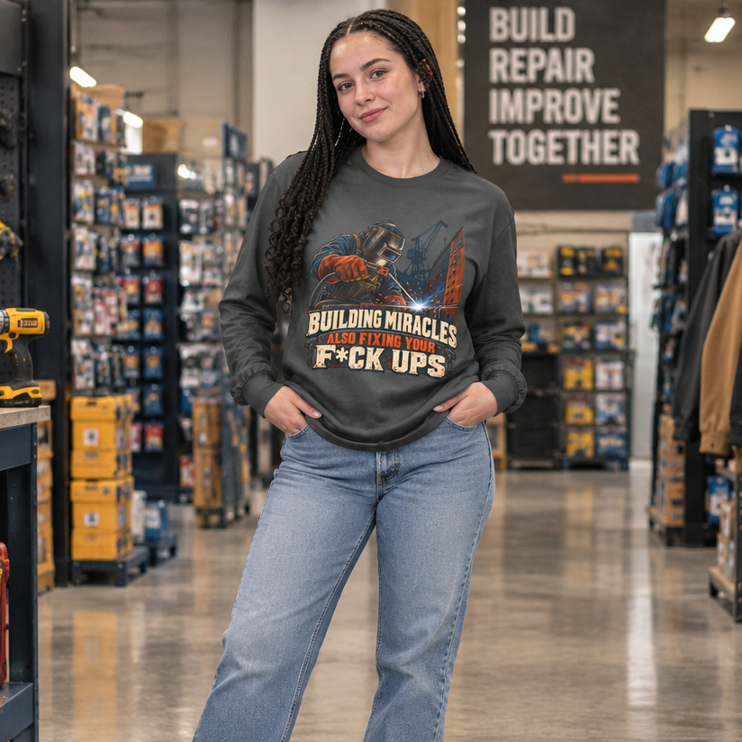 Welding Crew Long Sleeve T-Shirt — "Building Miracles Also Fixing Your F*ck Ups"