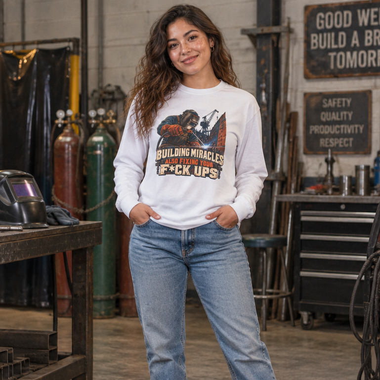 Welding Crew Long Sleeve T-Shirt — "Building Miracles Also Fixing Your F*ck Ups"