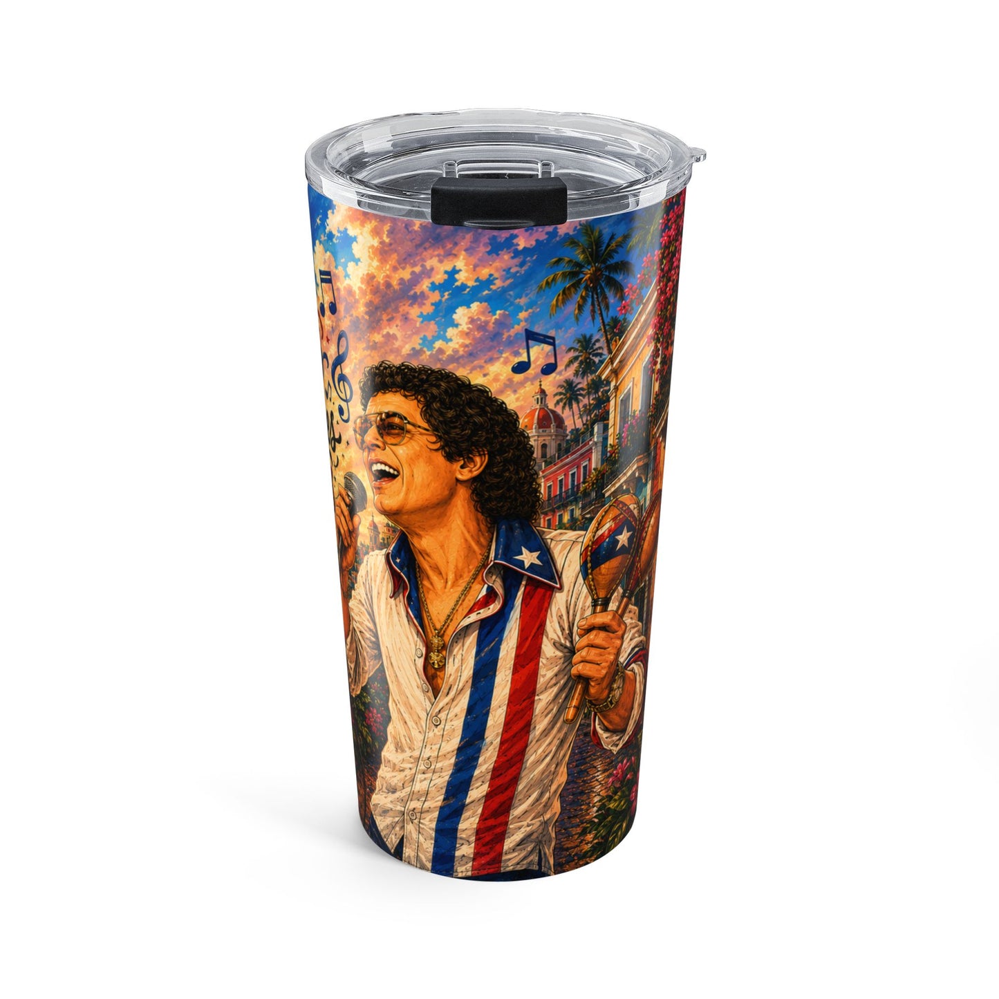 20oz Personalized Puerto Rican Musician Tumbler – 'Hector' Retro Salsa Design