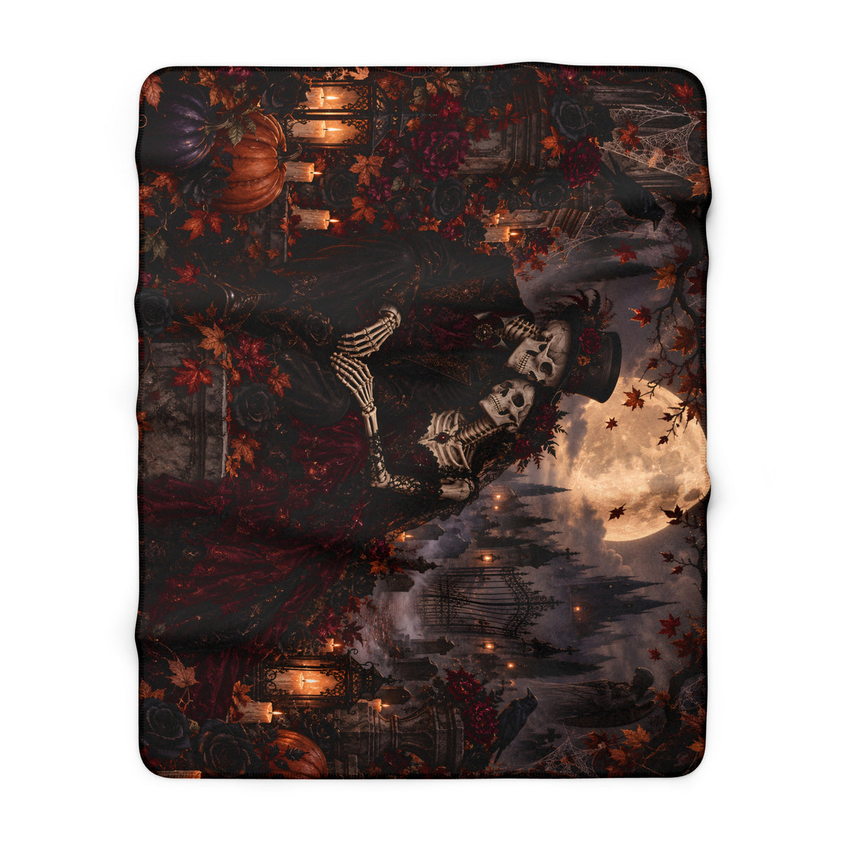 Gothic Skeleton Lovers Sherpa Blanket — Halloween Moonlight Fleece Throw