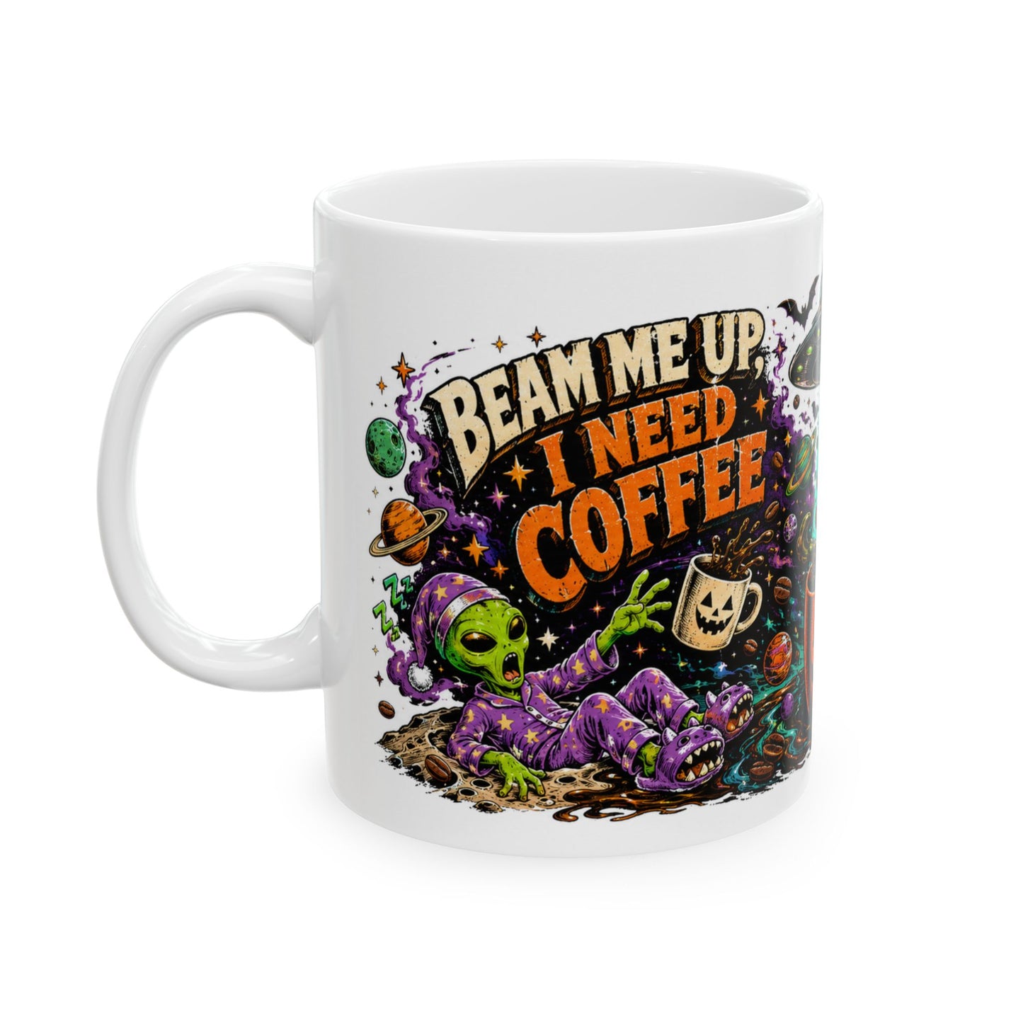 Halloween Alien Abduction Coffee Mug – Jack-O’-Lantern UFO Ceramic Mug (11oz & 15oz)