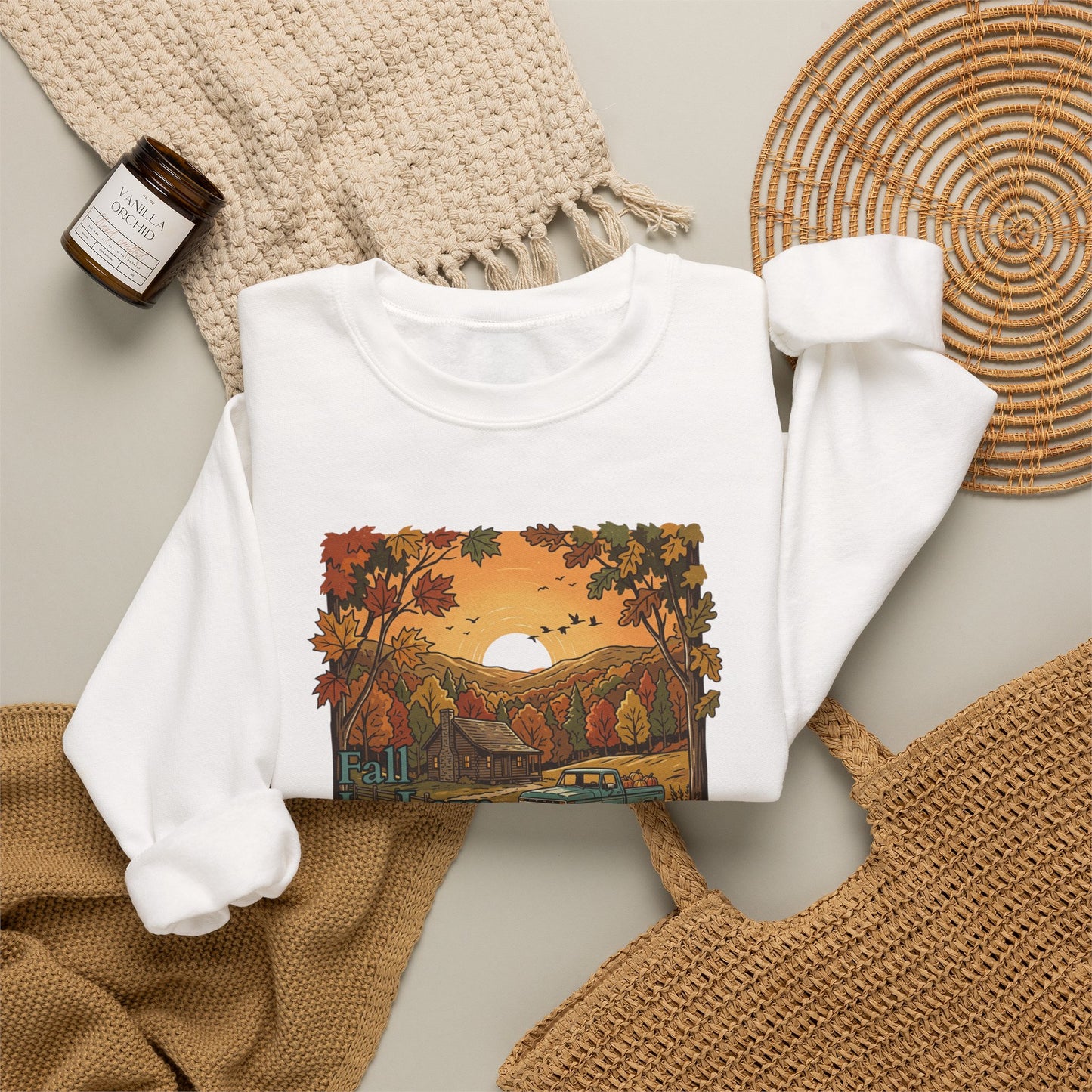 Autumn Cabin Sunset Crewneck Sweatshirt