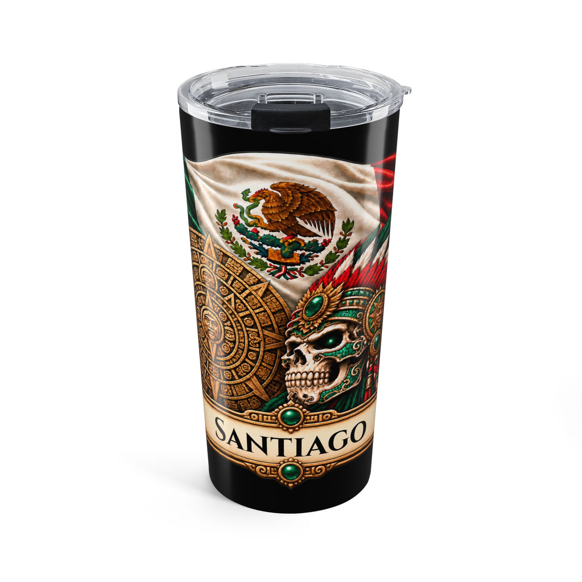 Personalizable 20oz Mexican Aztec Skull Tumbler — Insulated Travel Cup with Flag Design