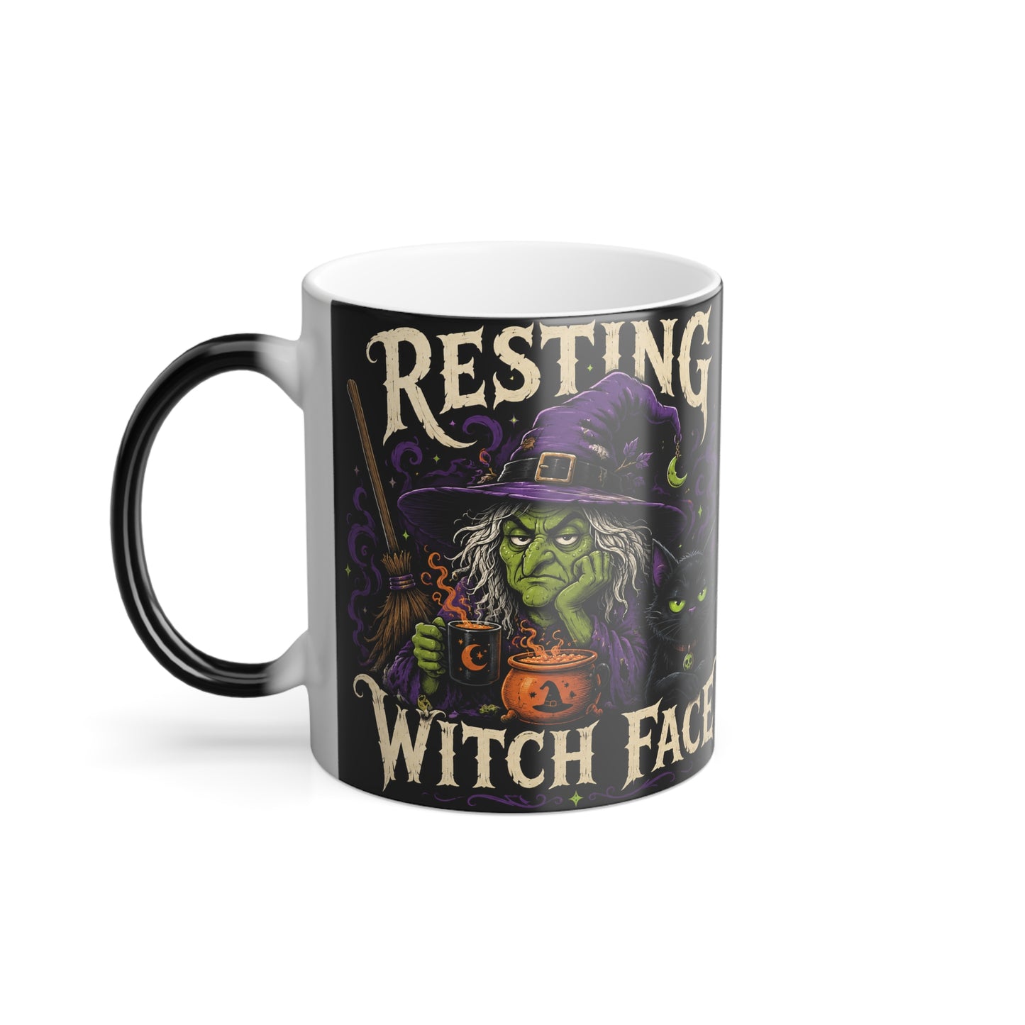Color-Changing Witch Mug — "Resting Witch Face" 11oz Halloween Coffee Cup
