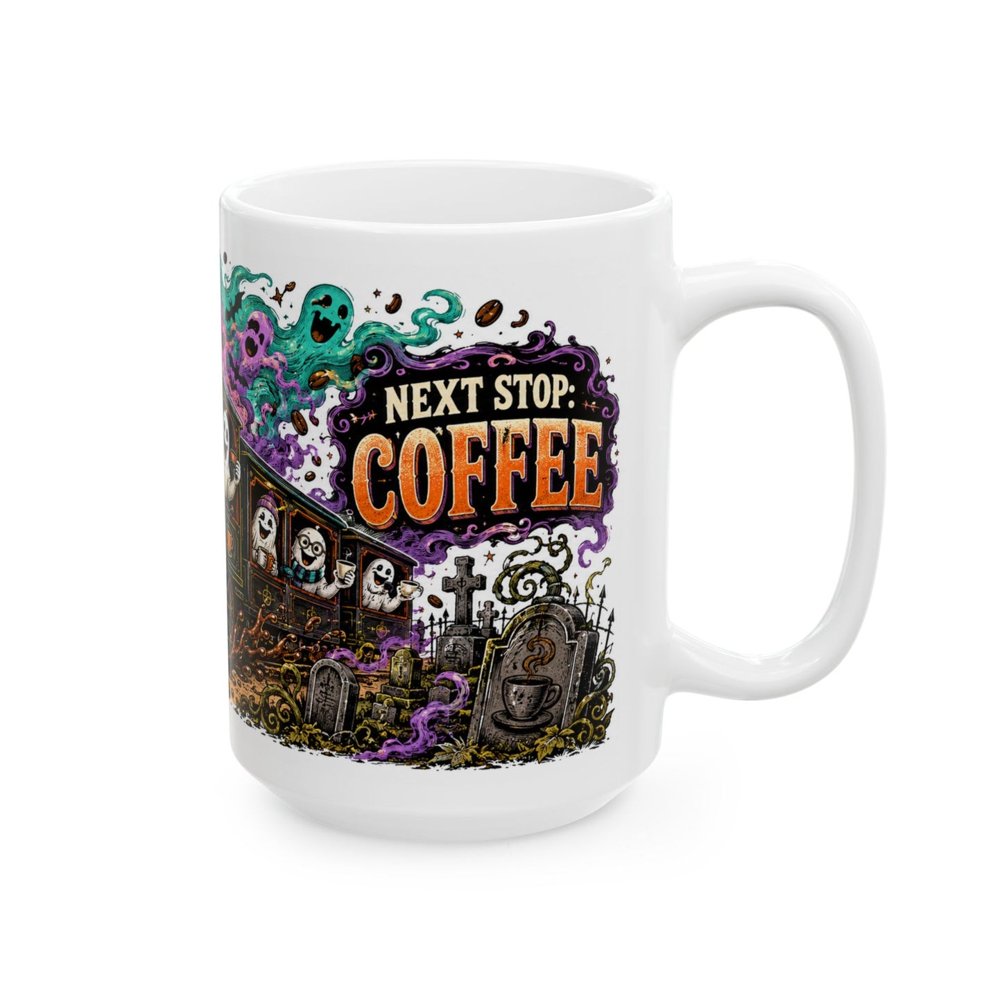 Halloween Ghost Train Ceramic Mug – Spooky Coffee Lovers 11oz/15oz