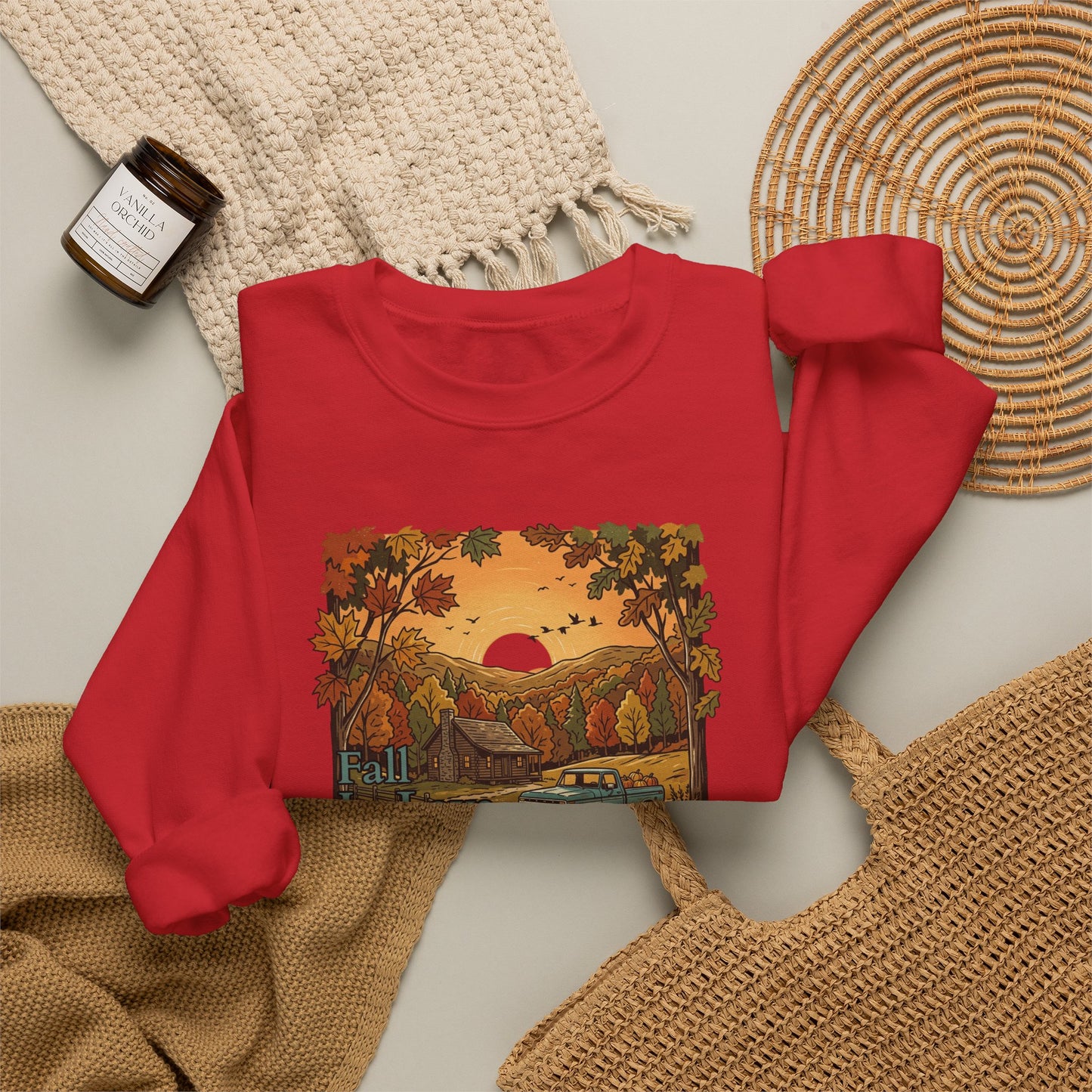 Autumn Cabin Sunset Crewneck Sweatshirt
