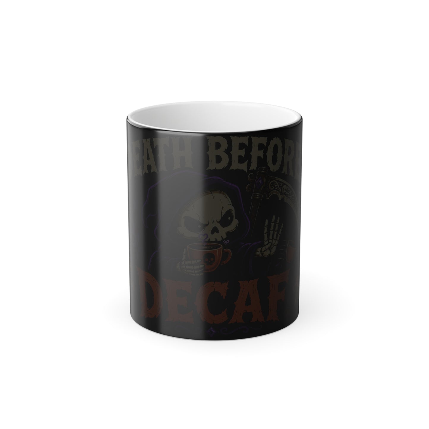 Death Before Decaf Color-Changing Mug — 11oz Funny Gothic Coffee Cup