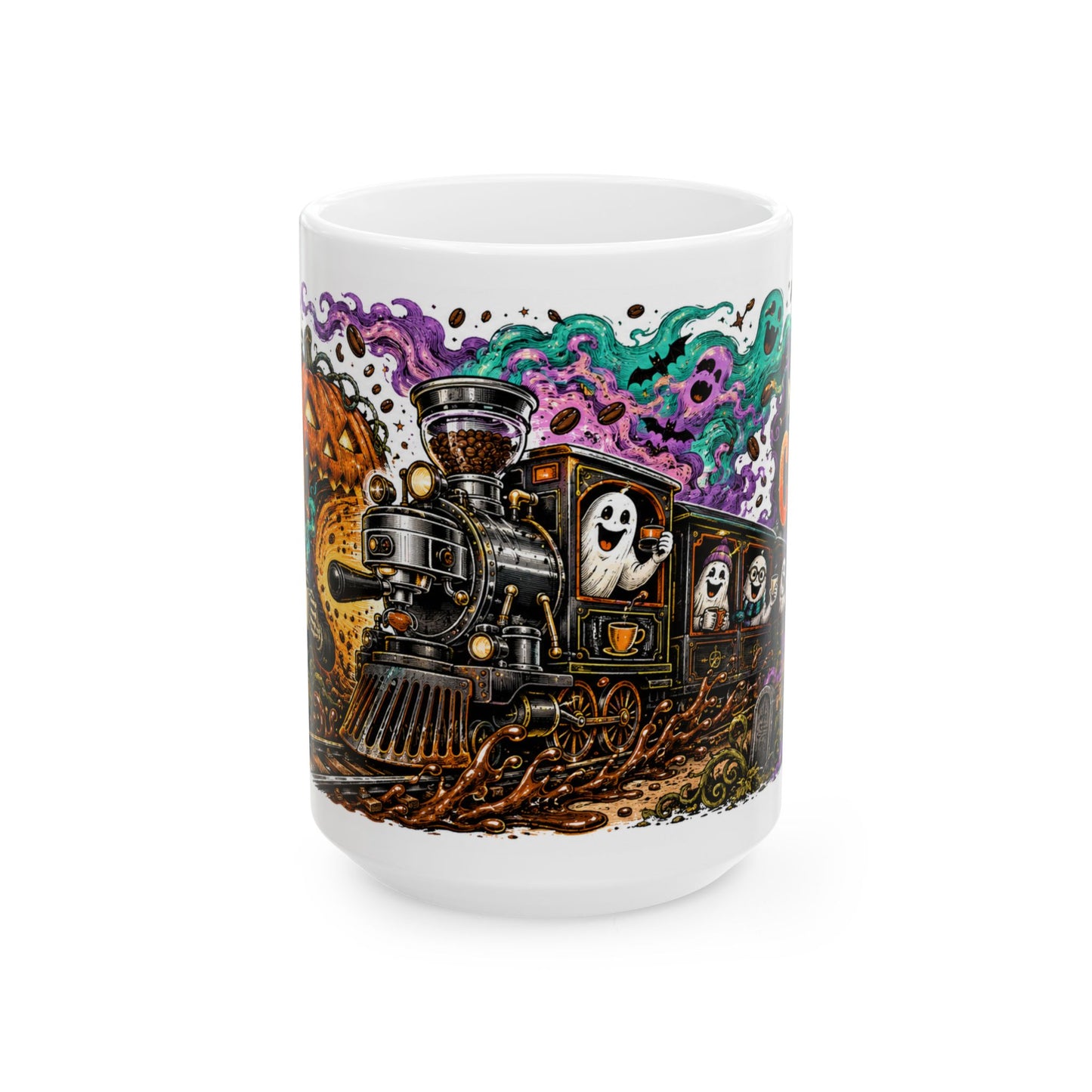Halloween Ghost Train Ceramic Mug – Spooky Coffee Lovers 11oz/15oz
