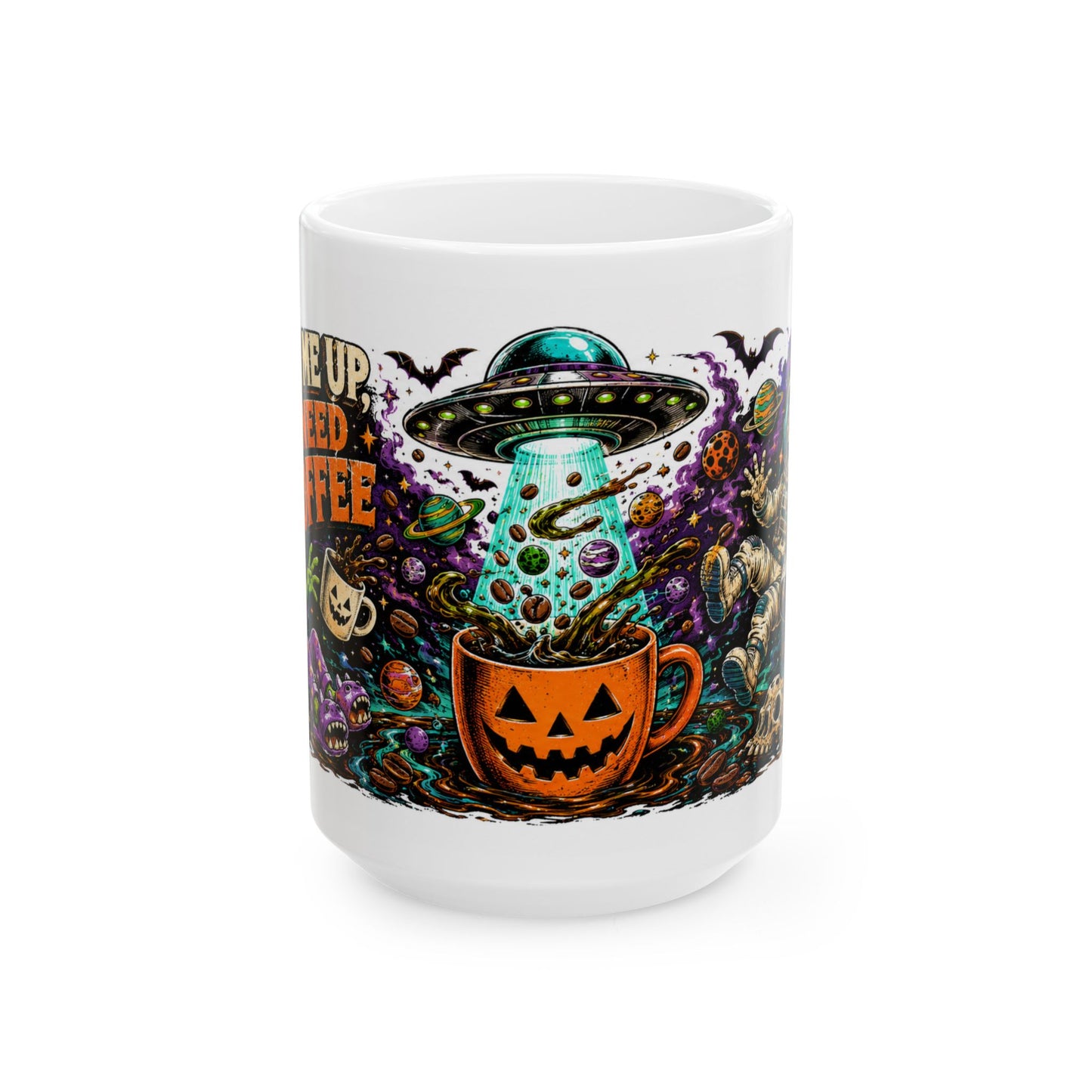 Halloween Alien Abduction Coffee Mug – Jack-O’-Lantern UFO Ceramic Mug (11oz & 15oz)