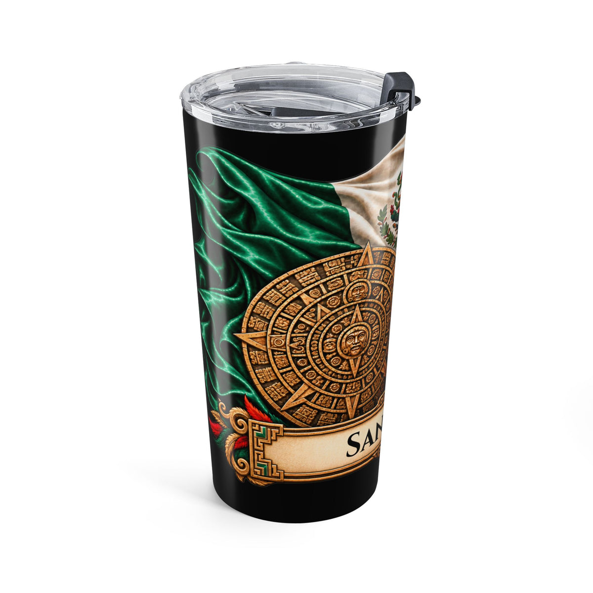 Personalizable 20oz Mexican Aztec Skull Tumbler — Insulated Travel Cup with Flag Design