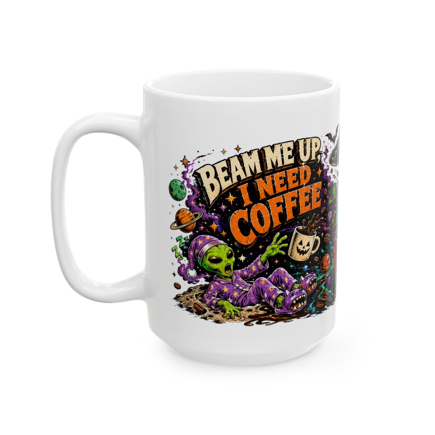 Halloween Alien Abduction Coffee Mug – Jack-O’-Lantern UFO Ceramic Mug (11oz & 15oz)