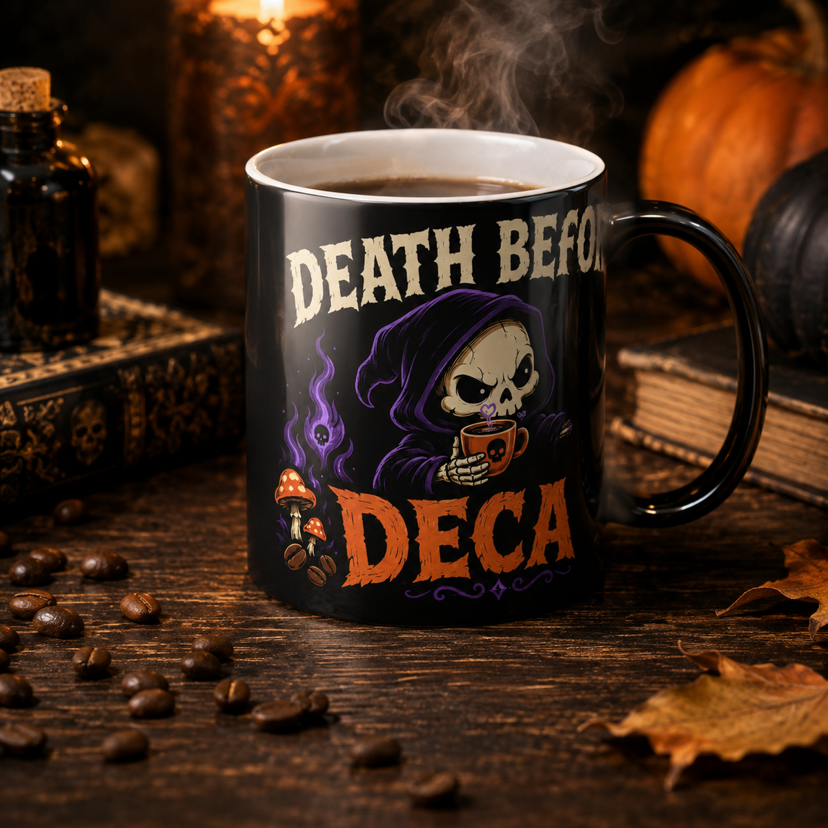 Death Before Decaf Color-Changing Mug — 11oz Funny Gothic Coffee Cup