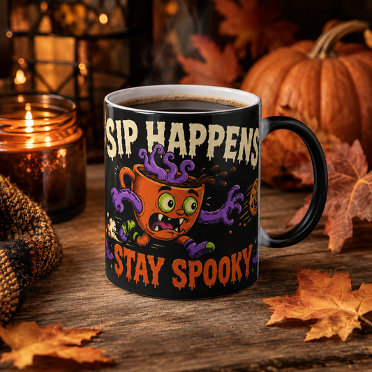 Color Morphing Mug — "Sip Happens" Halloween Spooky Coffee Mug (11 oz)