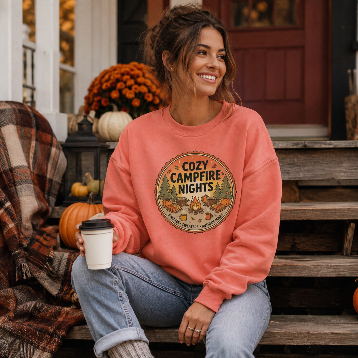Cozy Campfire Nights Sweatshirt — Vintage Camping Graphic Crewneck