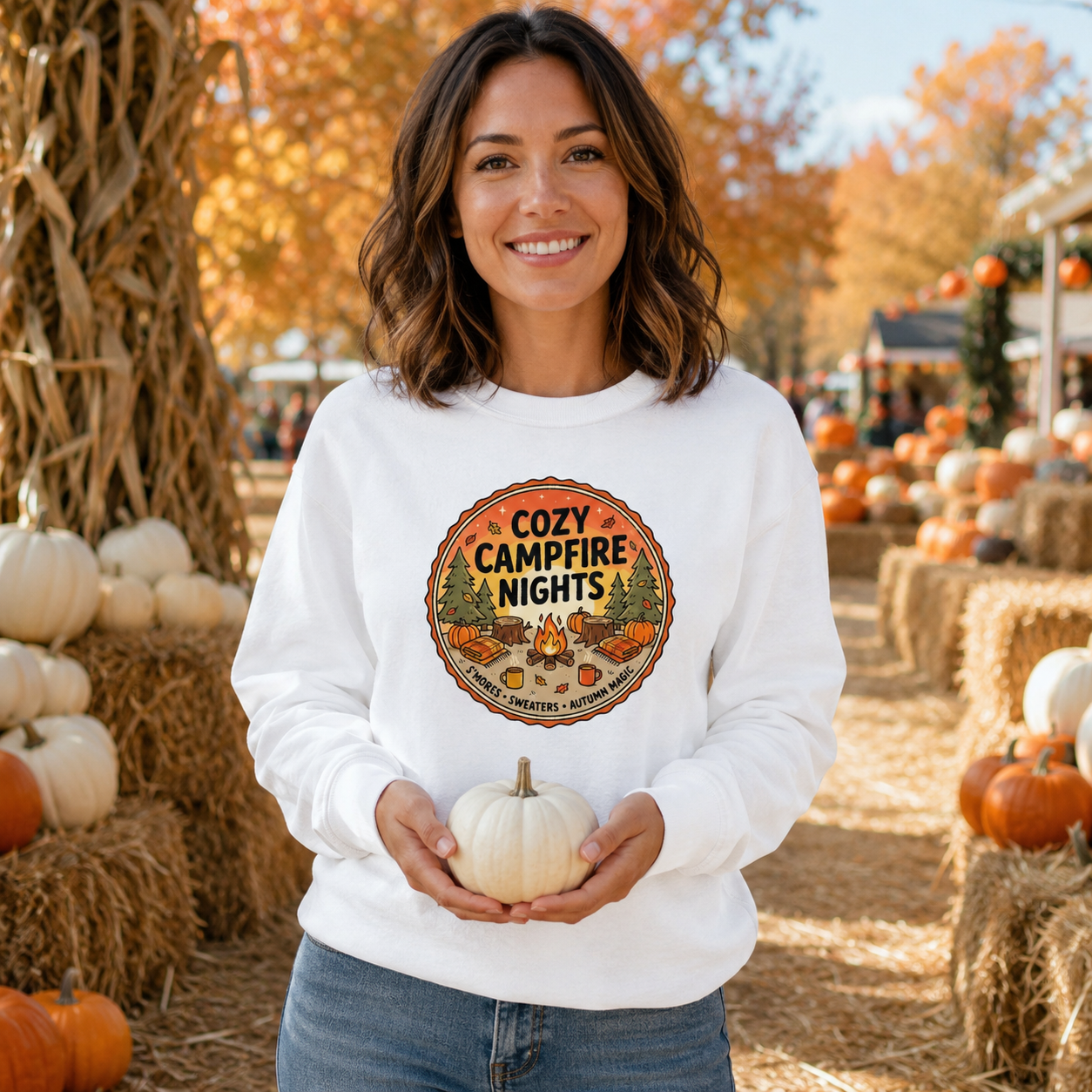 Cozy Campfire Nights Sweatshirt — Vintage Camping Graphic Crewneck