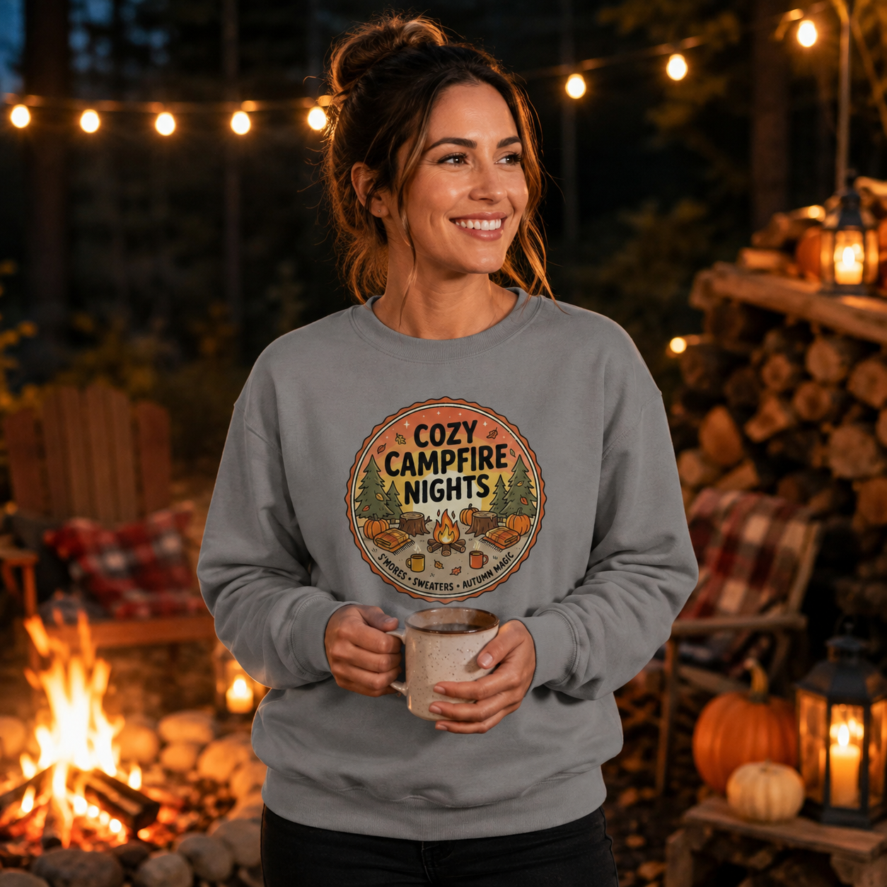 Cozy Campfire Nights Sweatshirt — Vintage Camping Graphic Crewneck