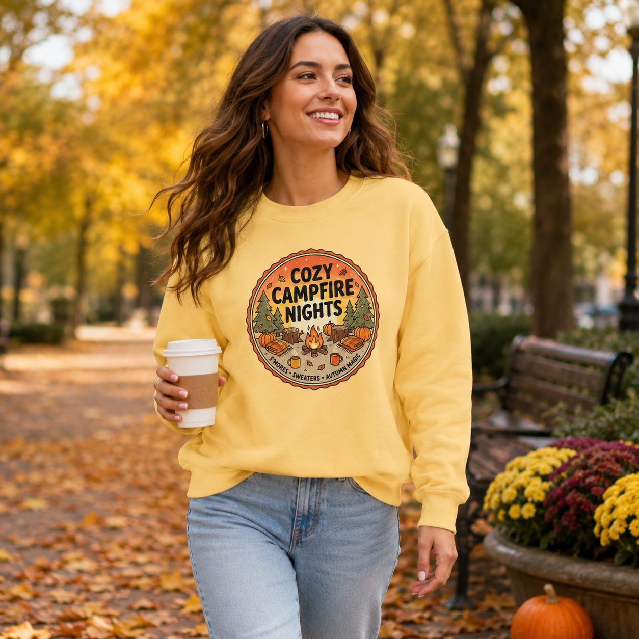 Cozy Campfire Nights Sweatshirt — Vintage Camping Graphic Crewneck